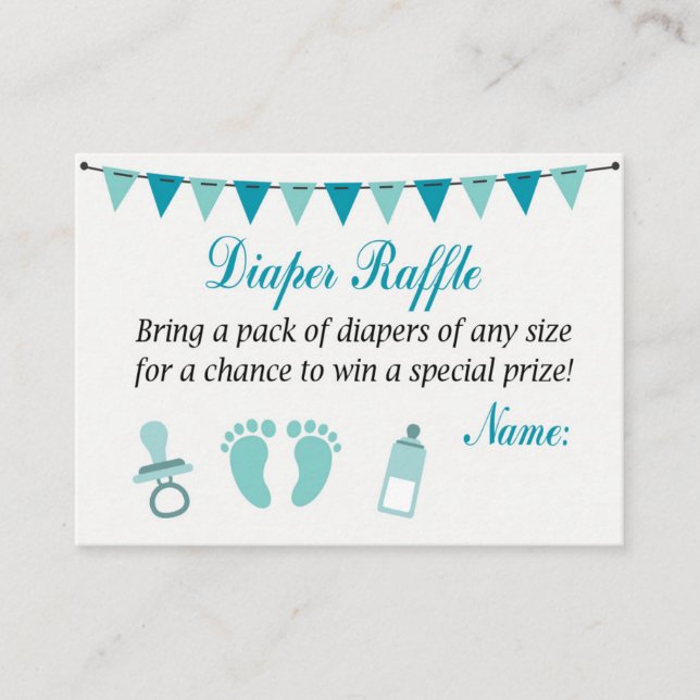 Tarjeta De Mesa Pies de bebé azules Diaper Raffle Tickets (Anverso)