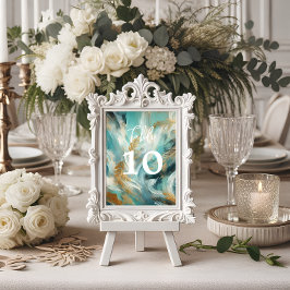 Tarjeta De Mesa Pinceladas de lujo turquesa dorado