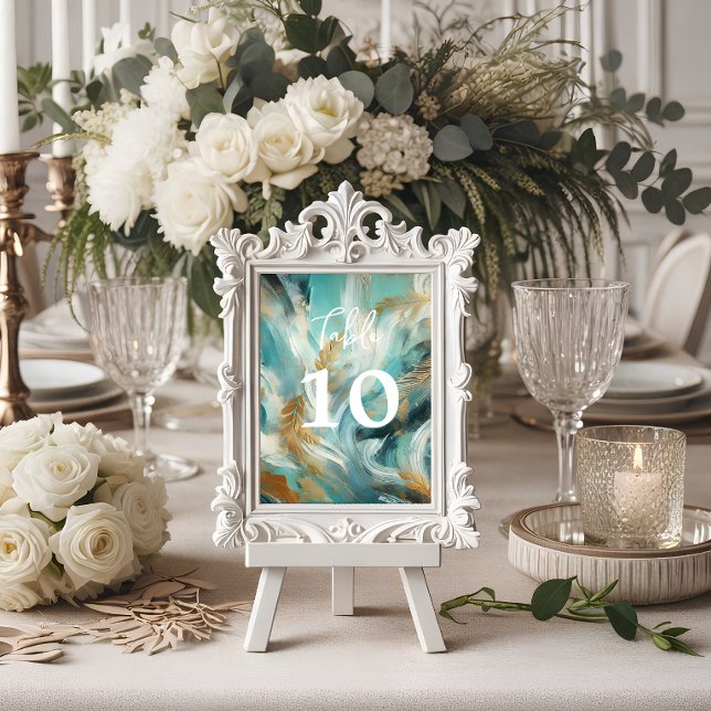Tarjeta De Mesa Pinceladas de lujo turquesa dorado (Subido por el creador)