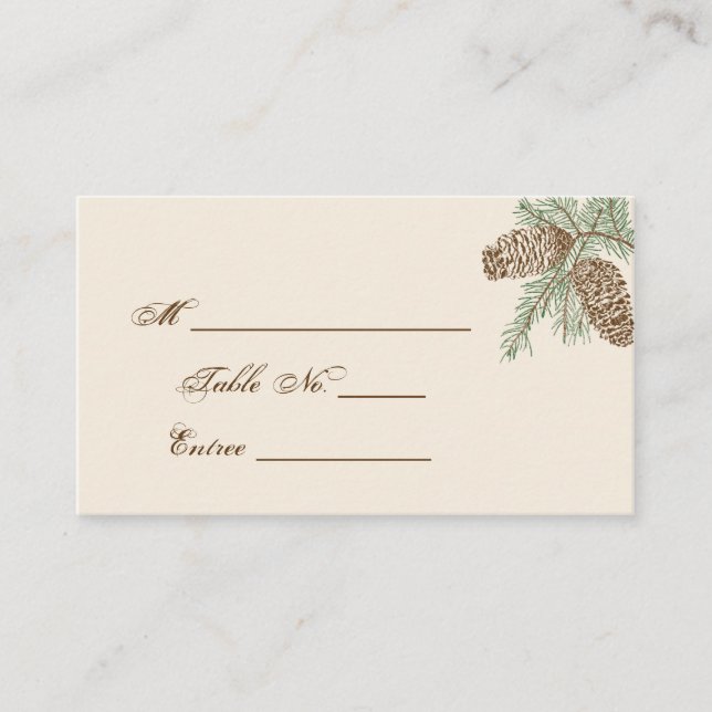 Tarjeta De Mesa Pine Cone Nature en Cream Boda Place Card (Anverso)