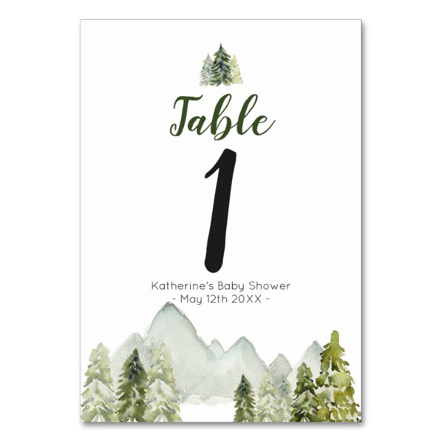 Tarjeta De Mesa Pine Tree Adventure Rustic Baby Shower (Anverso)