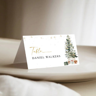 Tarjeta De Mesa Pine Tree Christmas Wedding Folded Place Card