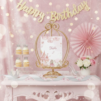 Tarjeta De Mesa  Pink 4th Royal Princess Castle Birthday Party 