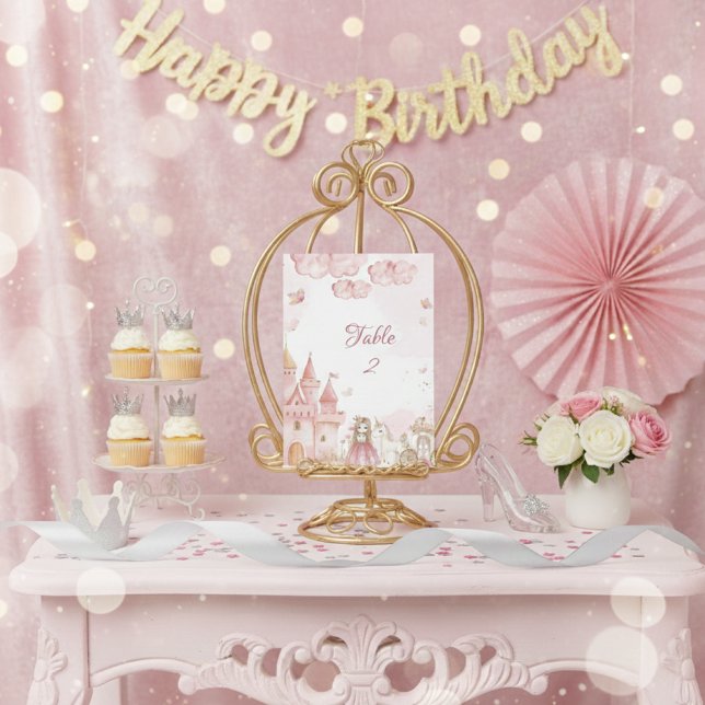 Tarjeta De Mesa  Pink 4th Royal Princess Castle Birthday Party  (Subido por el creador)