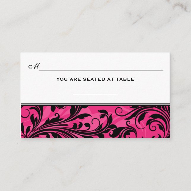 Tarjeta De Mesa Pink Black White Scrolls Boda Place Card (Anverso)