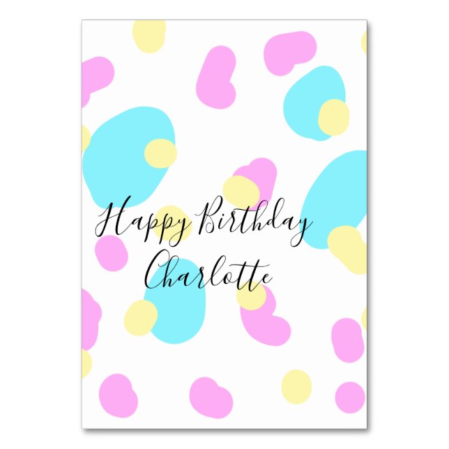 Tarjeta De Mesa Pink blue yellowhappy birthday kids shapes abstrac (Anverso)
