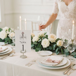 Tarjeta De Mesa Pink Bow Chandelier Sketch Table Number