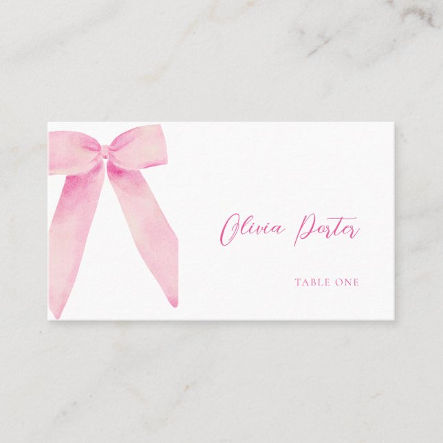 Tarjeta De Mesa Pink Bow Place Card está atando la ducha Knot (Anverso)