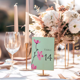 Tarjeta De Mesa Pink Cherry Blossom Mint Green
