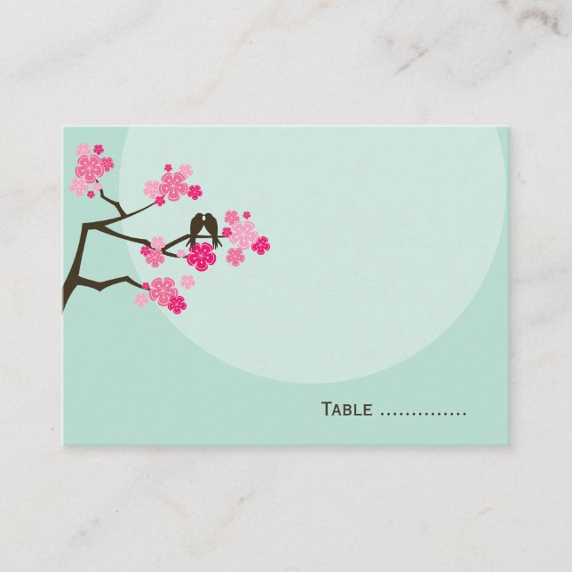 Tarjeta De Mesa Pink Cherry Blossoms Love Bird Boda Place Card (Anverso)
