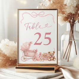 Tarjeta De Mesa Pink Coquette Carriage Baby Shower Table Number