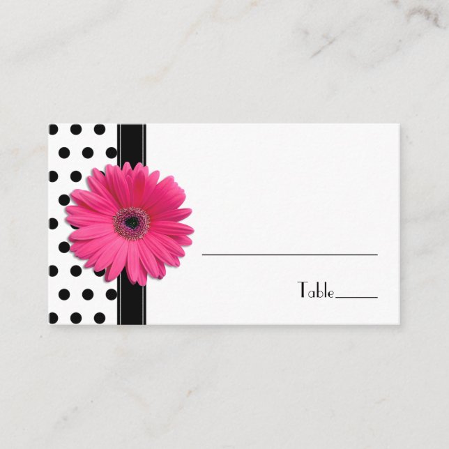 Tarjeta De Mesa Pink Daisy Black Polka Dot Place Card (Anverso)