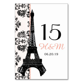 TARJETA DE MESA PINK DAMASK EIFFEL TOWER BODA PARISIANO