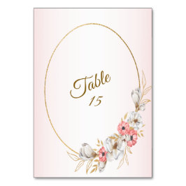 Tarjeta De Mesa Pink Floral Golden Peach Modern Wedding Party
