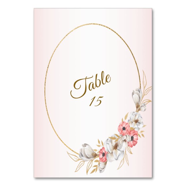 Tarjeta De Mesa Pink Floral Golden Peach Modern Wedding Party (Anverso)