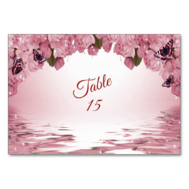 Tarjeta De Mesa Pink Floral Nature Butterfly Outdoor Wedding Party