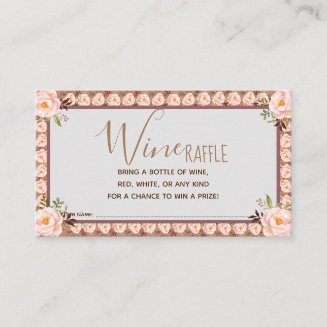 Tarjeta De Mesa Pink Floral Wine Raffle Boda Bridal Shower Card (Anverso)