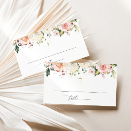Tarjeta De Mesa Pink Flowers, White Flowers, Boho, Floral Baptism