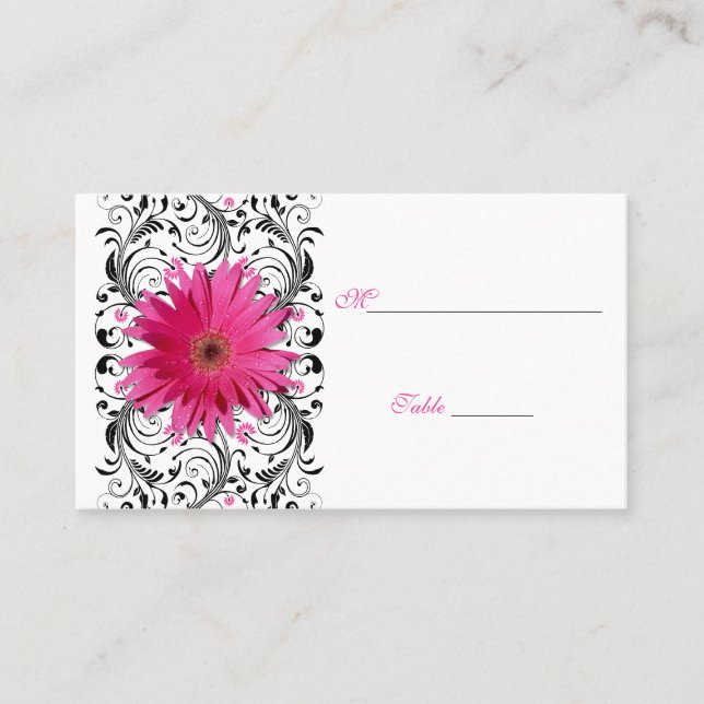 Tarjeta De Mesa Pink Gerbera Daisy Black Floral Place Card (Anverso)