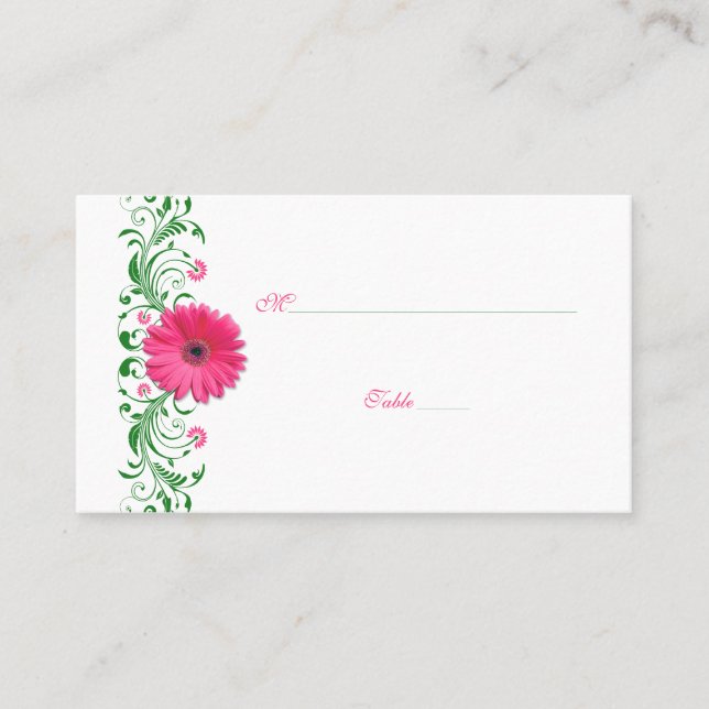 Tarjeta De Mesa Pink Gerbera Daisy Green Boda Place Card (Anverso)
