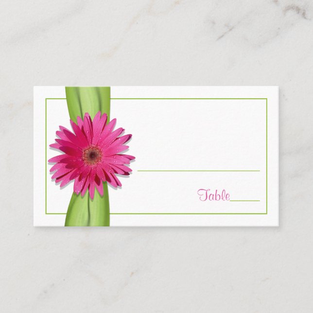 Tarjeta De Mesa Pink Gerbera Daisy Green Ribbon Place Card (Anverso)