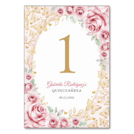 Tarjeta De Mesa Pink Gold Floral Quinceanera