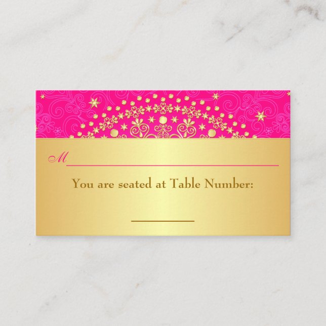 Tarjeta De Mesa Pink, Gold Scrolls, Stars Boda Place Card (Anverso)