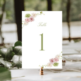 Tarjeta De Mesa Pink Green Floral Wedding