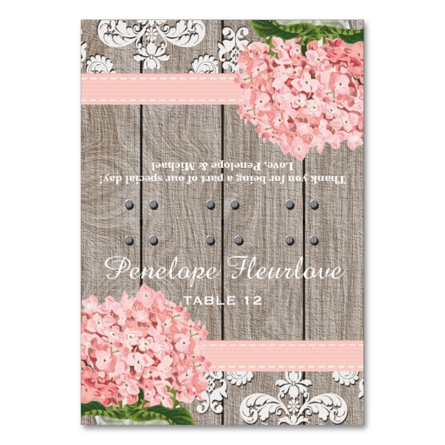 Tarjeta De Mesa Pink Hydrangea Ribbon DIY Tent Place Card (Anverso)
