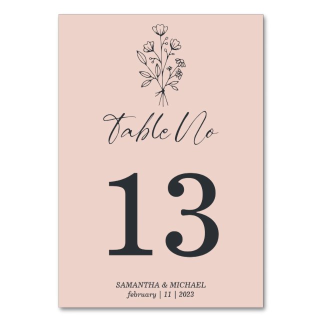 Tarjeta De Mesa Pink Pastel Boho Botanical Signature Floral (Anverso)