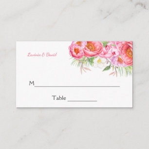 Tarjeta De Mesa Pink Peonies Watercolor Florals Place Cards