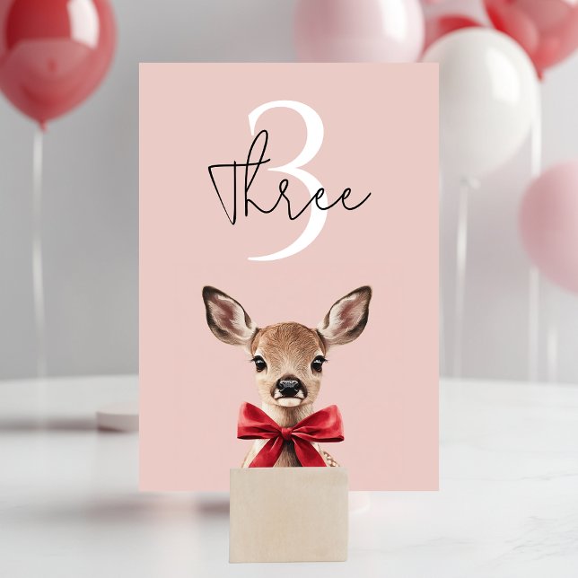 Tarjeta De Mesa Pink & Red Deer | Fiesta de cumpleaños de Woodland (Subido por el creador)