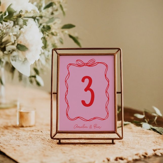 Tarjeta De Mesa Pink Red Doodle Cute Wedding Hand-Drawn (Subido por el creador)