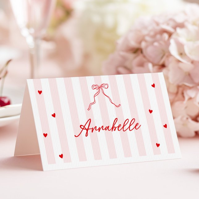 Tarjeta De Mesa Pink Stripes Valentine's Table Name Card  (Subido por el creador)