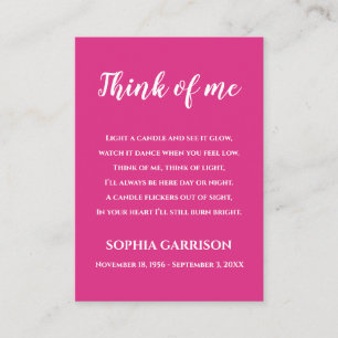 Tarjeta De Mesa Pink Think Of Me Celebration of Life Candle