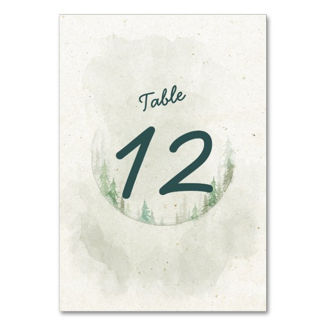 Tarjeta De Mesa Pinos en acuarela rústica (Anverso)