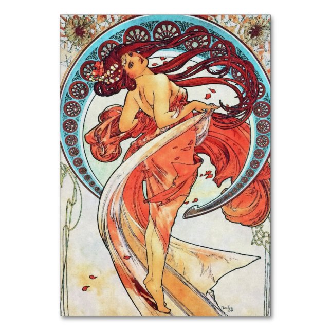 Tarjeta De Mesa Pintura Art Nouveau de Alphonse Mucha Dance (Anverso)
