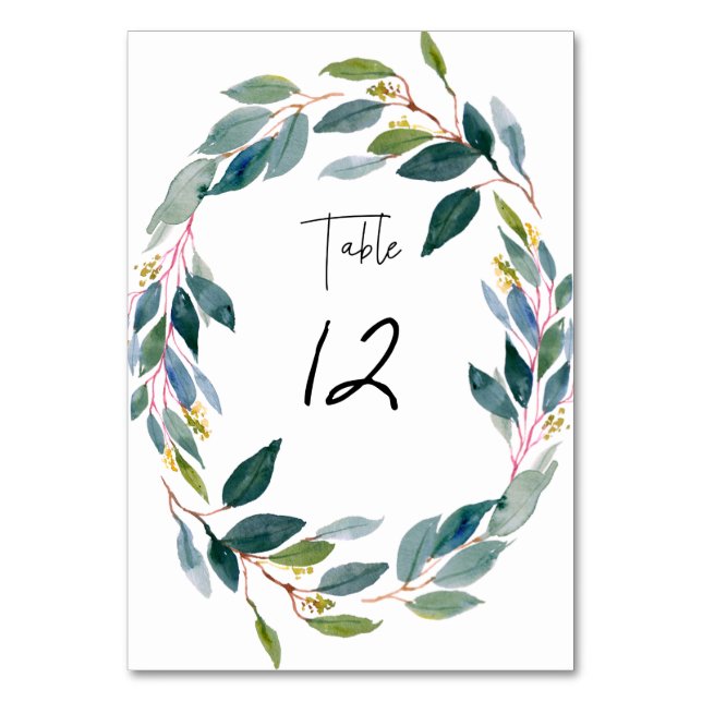 Tarjeta De Mesa PixDezines acuarela Goma Azul Eucalyptus (Anverso)