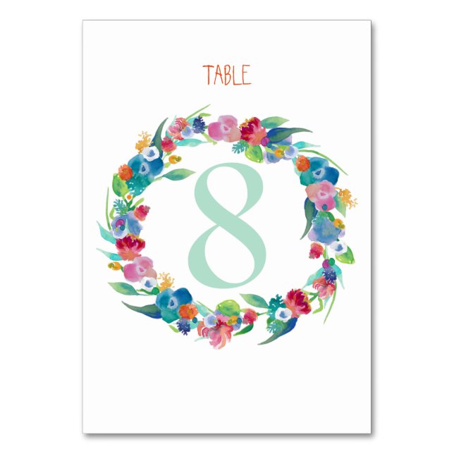 Tarjeta De Mesa PixDezines Agua Floral Wreath/Tabla No. (Anverso)