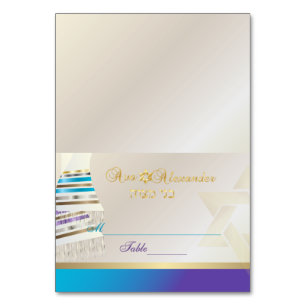 Tarjeta De Mesa ✡ PixDezines Aqua/Purple Tallit B'nai Mitzvah