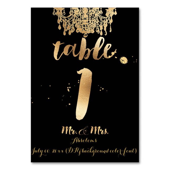 Tarjeta De Mesa PixDezines Chandelier/Faux Gold/tabla 1 (Anverso)