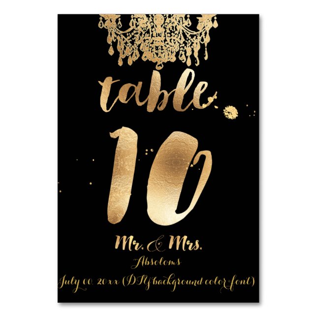 Tarjeta De Mesa PixDezines Chandelier/Faux Gold/tabla 10 (Anverso)