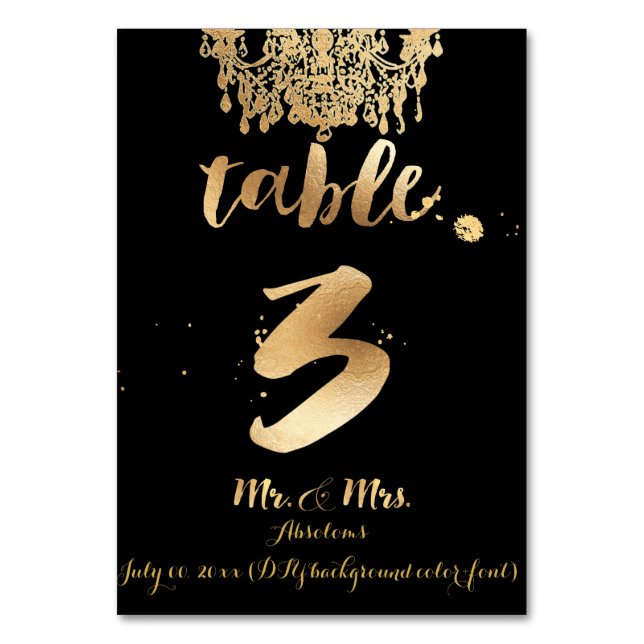 Tarjeta De Mesa PixDezines Chandelier/Faux Gold/tabla 3 (Anverso)
