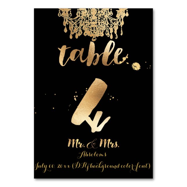 Tarjeta De Mesa PixDezines Chandelier/Faux Gold/tabla 4 (Anverso)