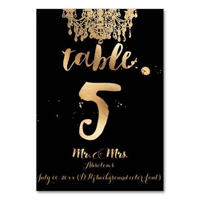 Tarjeta De Mesa PixDezines Chandelier/Faux Gold/tabla 5 (Anverso)
