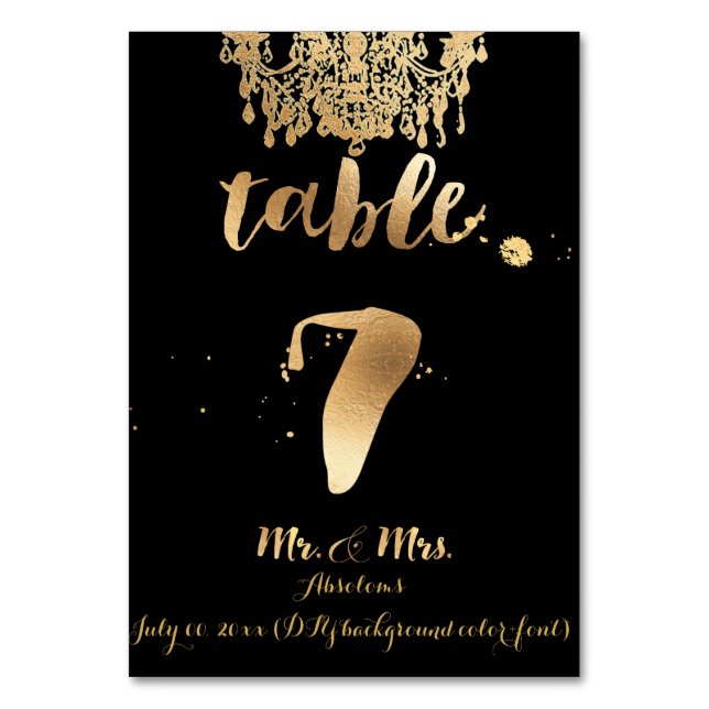 Tarjeta De Mesa PixDezines Chandelier/Faux Gold/tabla 7 (Anverso)