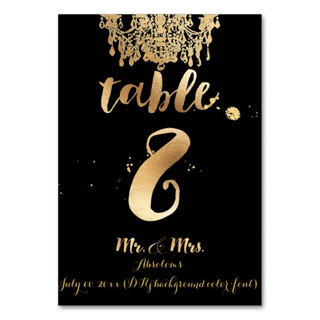 Tarjeta De Mesa PixDezines Chandelier/Faux Gold/tabla 8 (Anverso)