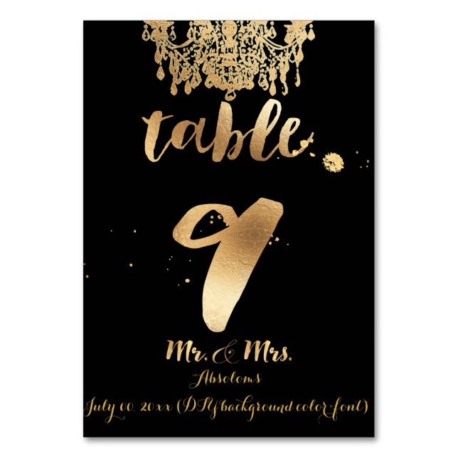 Tarjeta De Mesa PixDezines Chandelier/Faux Gold/tabla 9 (Anverso)