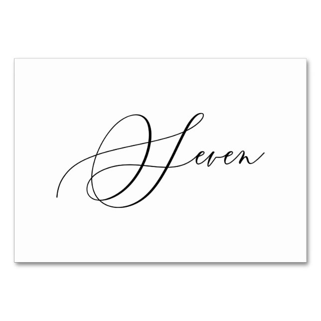Tarjeta De Mesa PixDezines Elegante Caligrafía Romántica Siete 7 (Anverso)