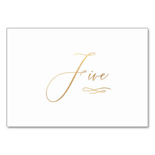 Tarjeta De Mesa PixDezines Falso Oro Romántico Caligrafía Cinco 5